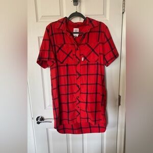 Topo Designs Red Flannel Shirt Dress Large